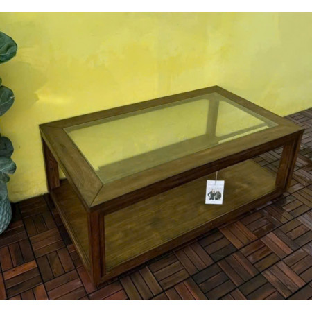 Amini : Bàn Sofa Mặt Bàn Kính Cường Lực - Nâu Rustic 